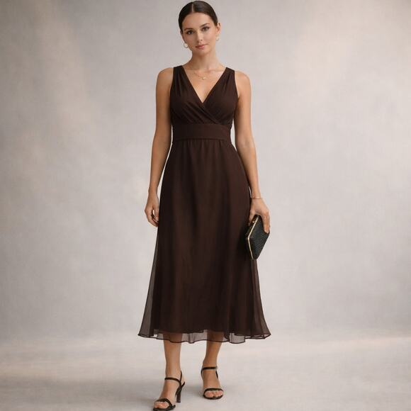 J. Crew Dresses & Skirts - J.Crew Chocolate Brown Silk Midi Dress Size 10 Preppy Career Dark Academia Twee